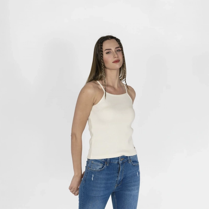 Nakışlı Kaşkorse Kadın Kırık Beyaz Atlet