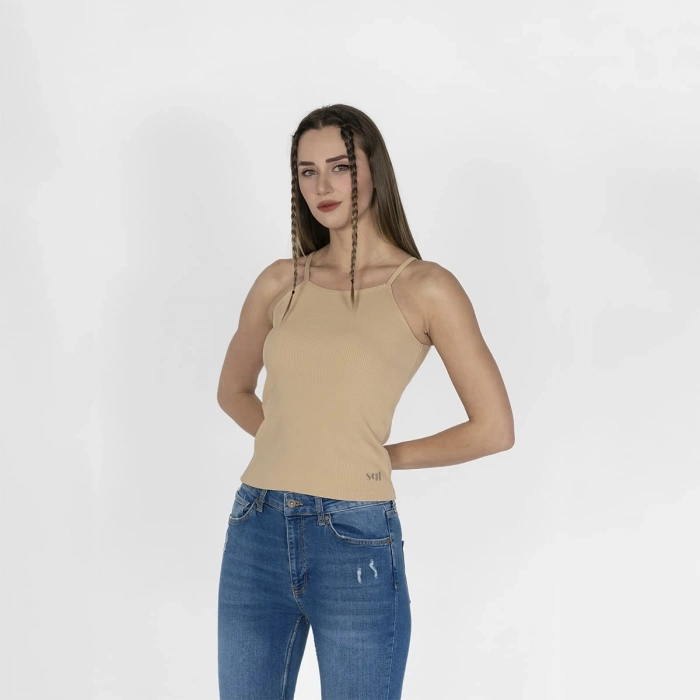 Nakışlı Kaşkorse Kadın Bej Atlet