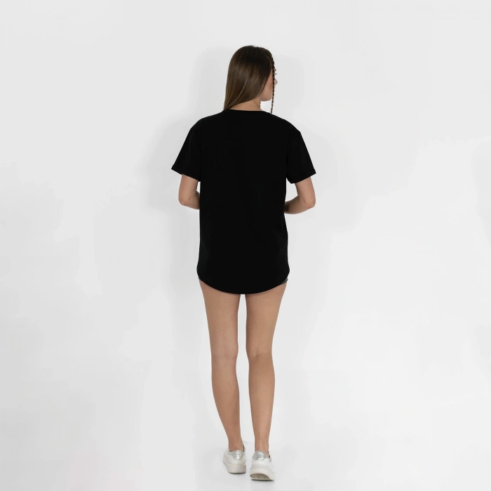 Oval Etek Nakışlı Unisex Siyah T-shirt