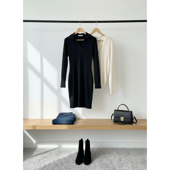 Kadın FermuarlI Kısa Elbise