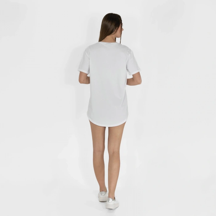 Oval Etek Nakışlı Unisex Beyaz T-shirt