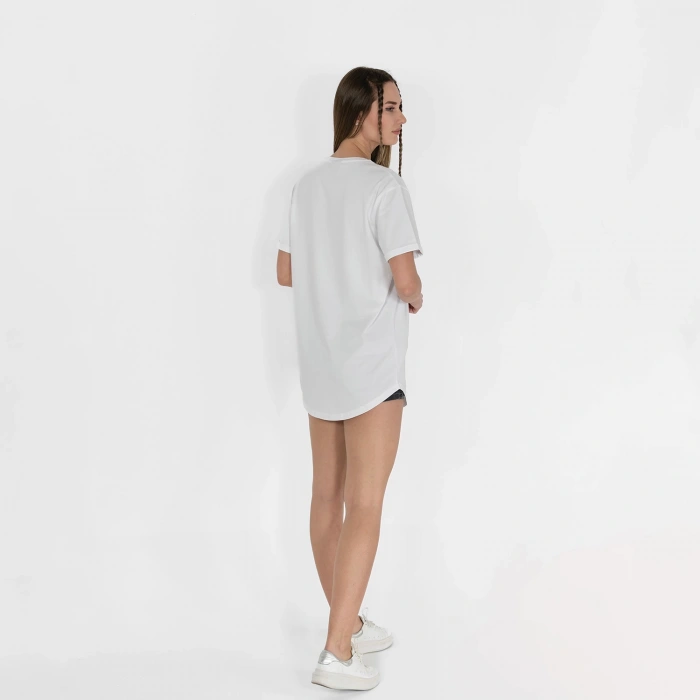 Oval Etek Nakışlı Unisex Beyaz T-shirt