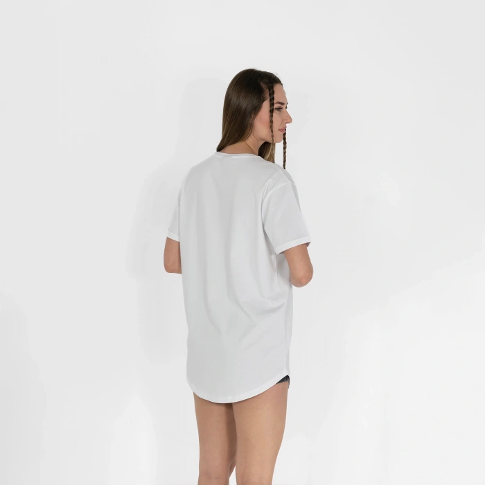 Oval Etek Nakışlı Unisex Beyaz T-shirt