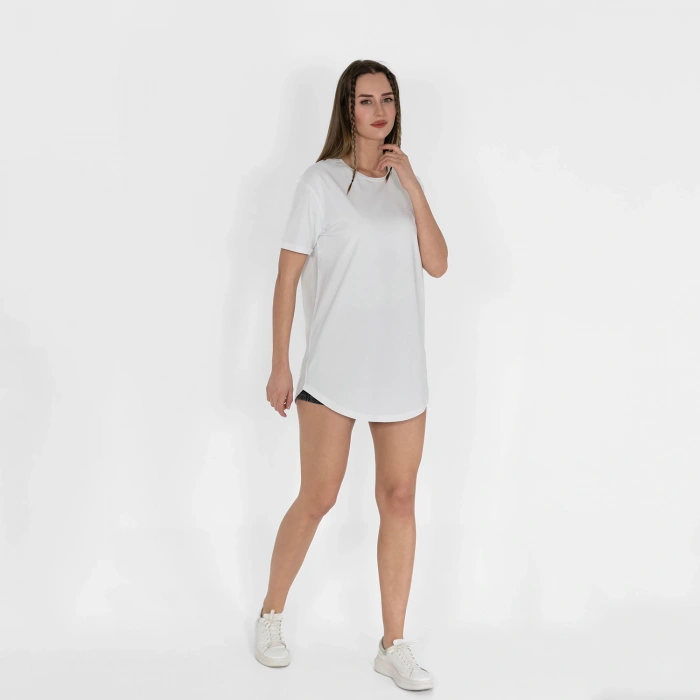 Oval Etek Nakışlı Unisex Beyaz T-shirt