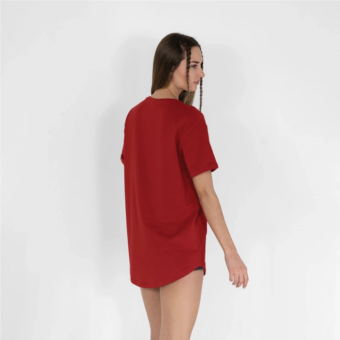 Oval Etek Nakışlı Unisex Kırmızı T-shirt