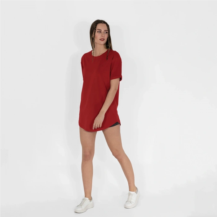 Oval Etek Nakışlı Unisex Kırmızı T-shirt