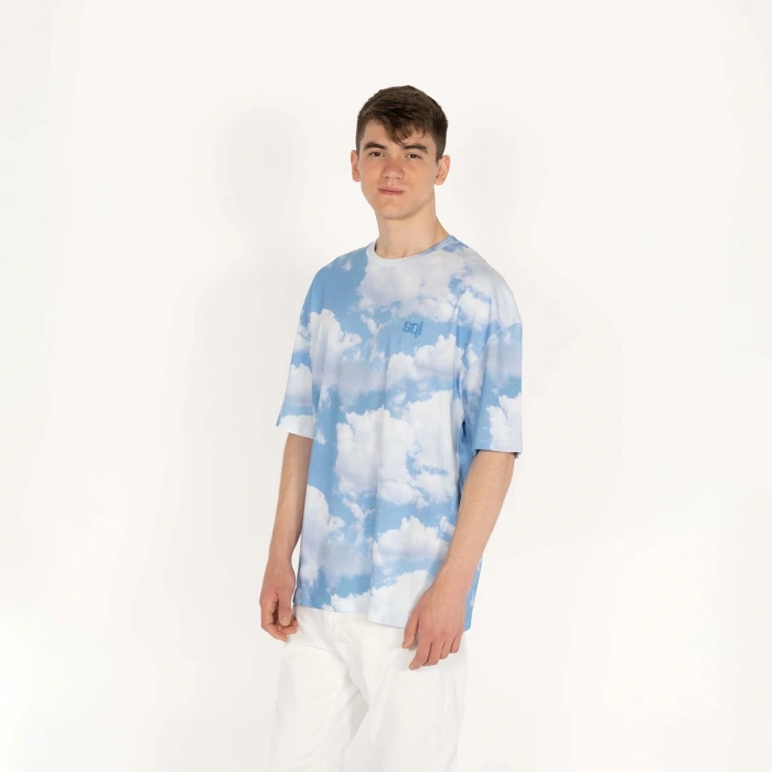 Oversized CLOUDY-AOL-DIGI Baskılı ve Nakışlı Erkek T-Shirt