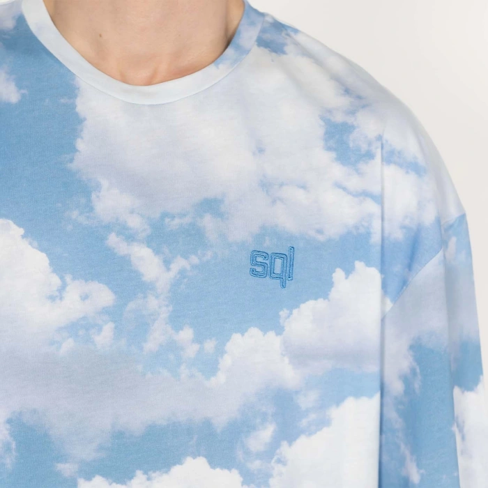 Oversized CLOUDY-AOL-DIGI Baskılı ve Nakışlı Erkek T-Shirt