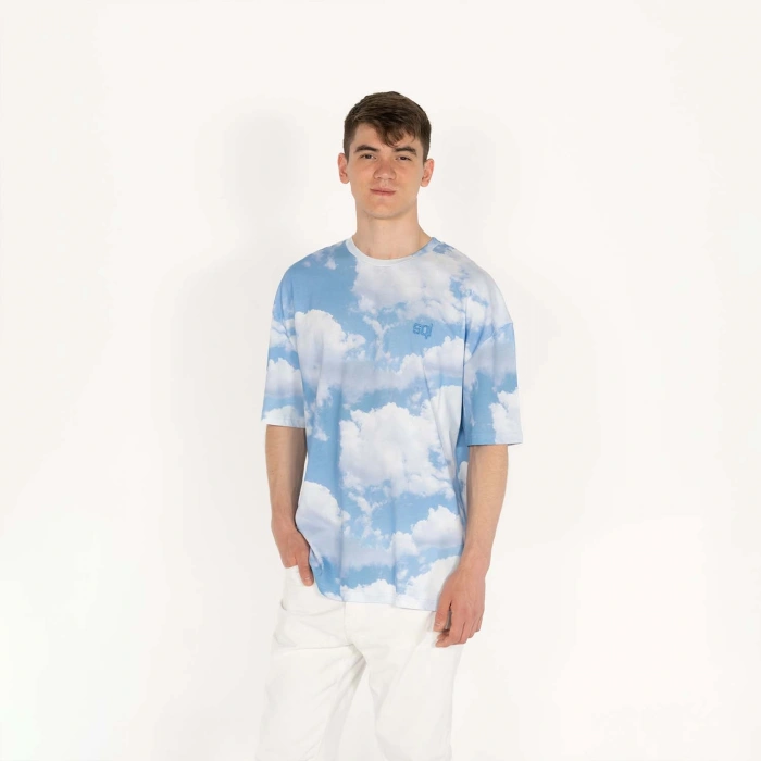 Oversized CLOUDY-AOL-DIGI Baskılı ve Nakışlı Erkek T-Shirt