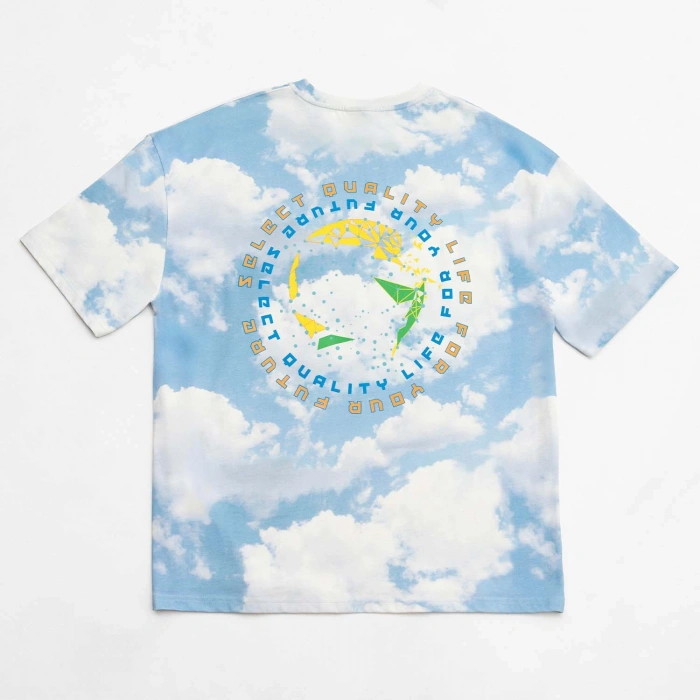 Oversized CLOUDY-AOL-DIGI Baskılı ve Nakışlı Erkek T-Shirt