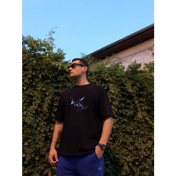 Oversized Baskılı Siyah T-Shirt