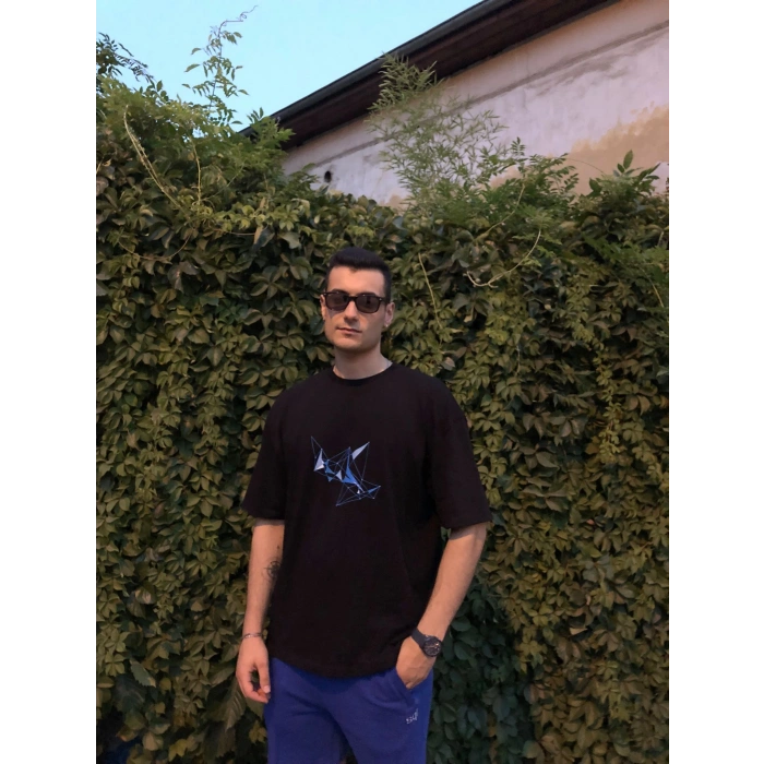 Oversized Baskılı Siyah T-Shirt