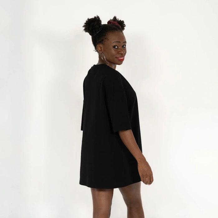 Oversized Never Stop Baskılı Unisex Siyah T-Shirt