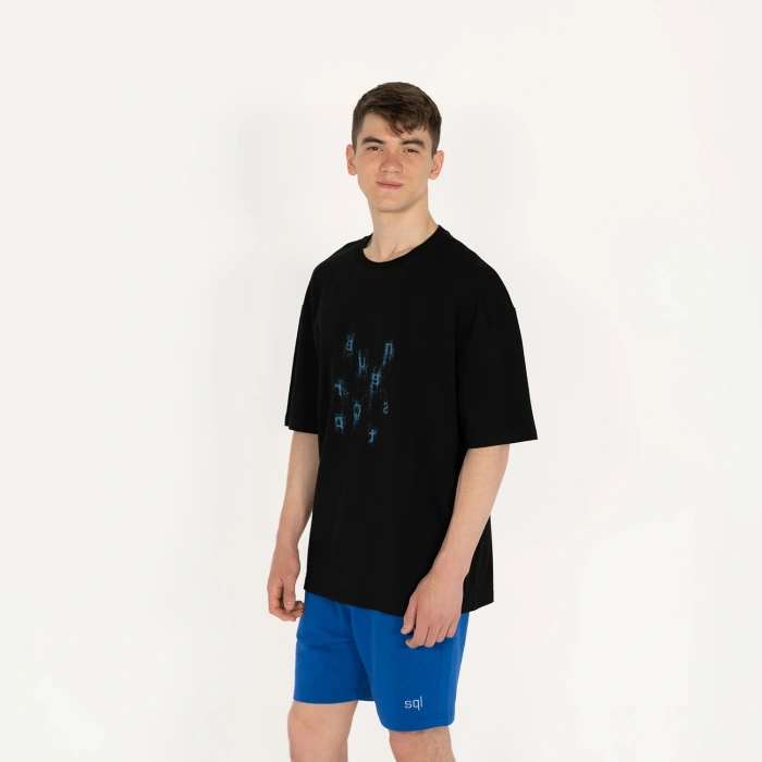 Oversized Never Stop Baskılı Unisex Siyah T-Shirt