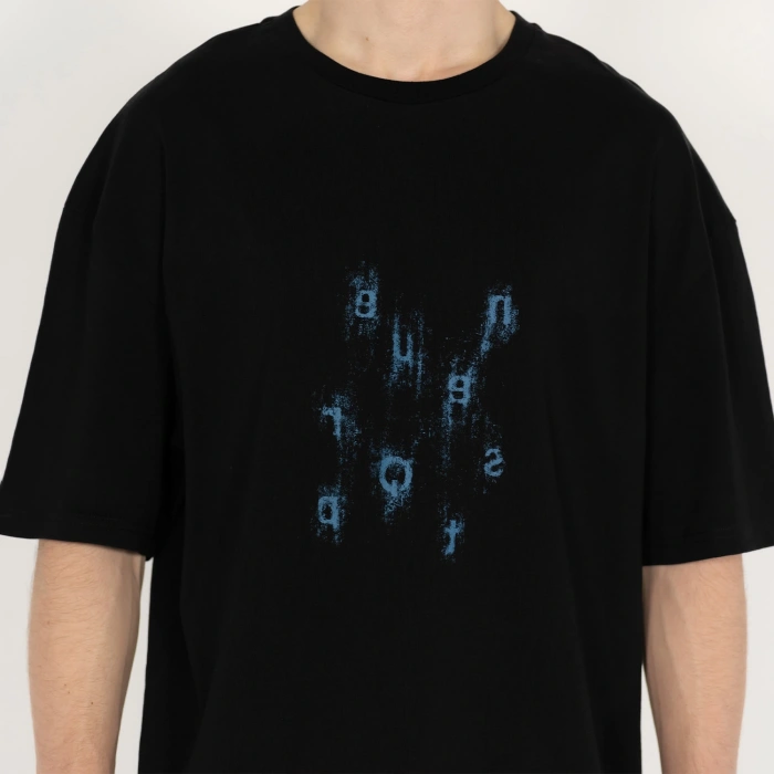 Oversized Never Stop Baskılı Unisex Siyah T-Shirt