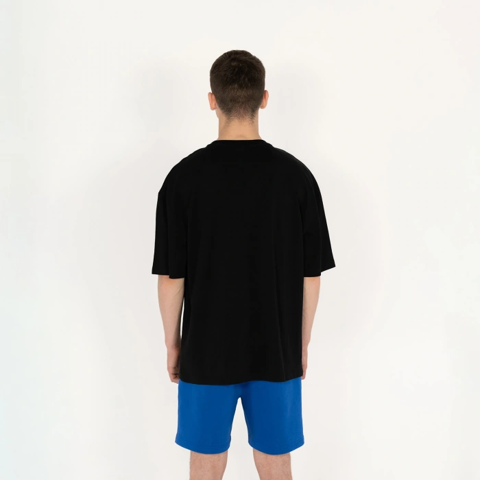 Oversized Never Stop Baskılı Unisex Siyah T-Shirt