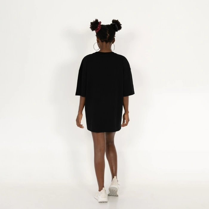 Oversized Never Stop Baskılı Unisex Siyah T-Shirt