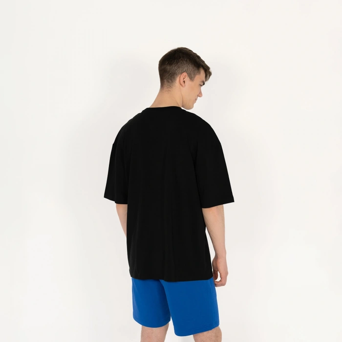 Oversized Never Stop Baskılı Unisex Siyah T-Shirt