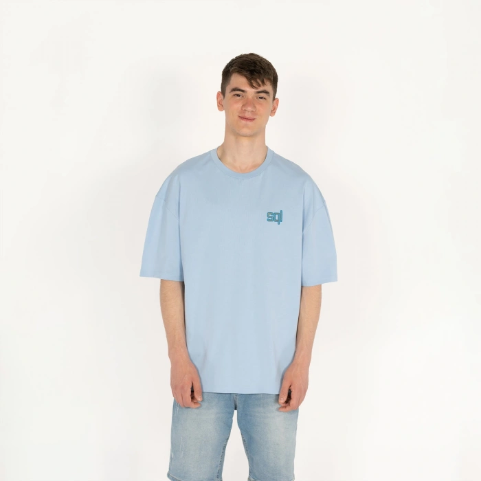 Oversized Select Baskılı Erkek Açık Mavi T-Shirt