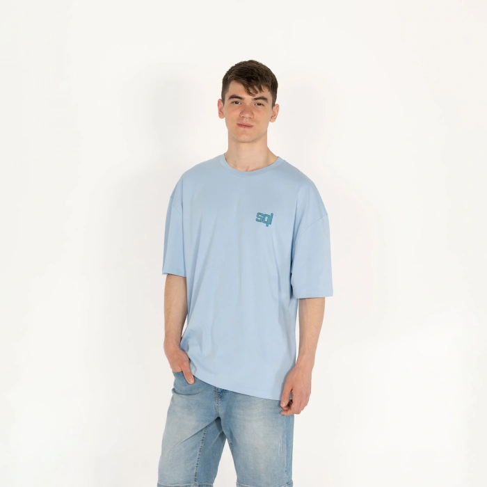 Oversized Select Baskılı Erkek Açık Mavi T-Shirt