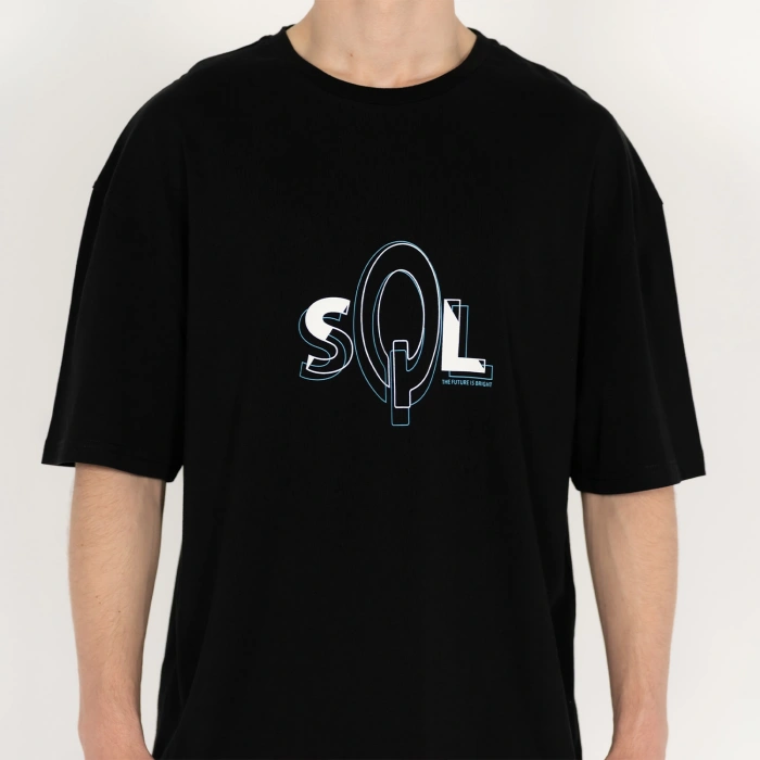 Oversized SQL Baskılı Erkek Siyah T-Shirt
