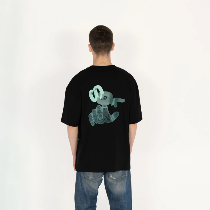 Oversized SQL Baskılı Erkek Siyah T-Shirt