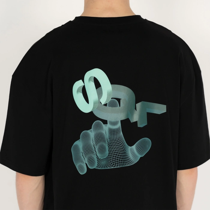 Oversized SQL Baskılı Erkek Siyah T-Shirt