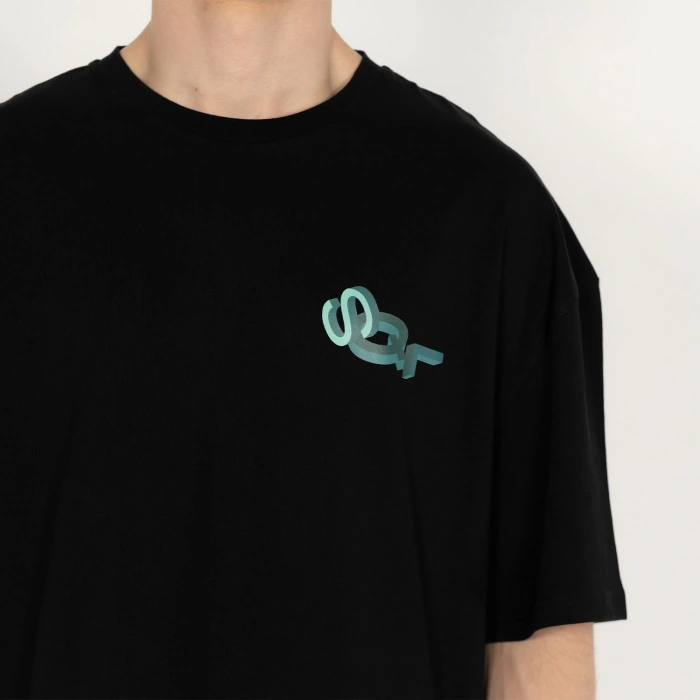 Oversized SQL Baskılı Erkek Siyah T-Shirt