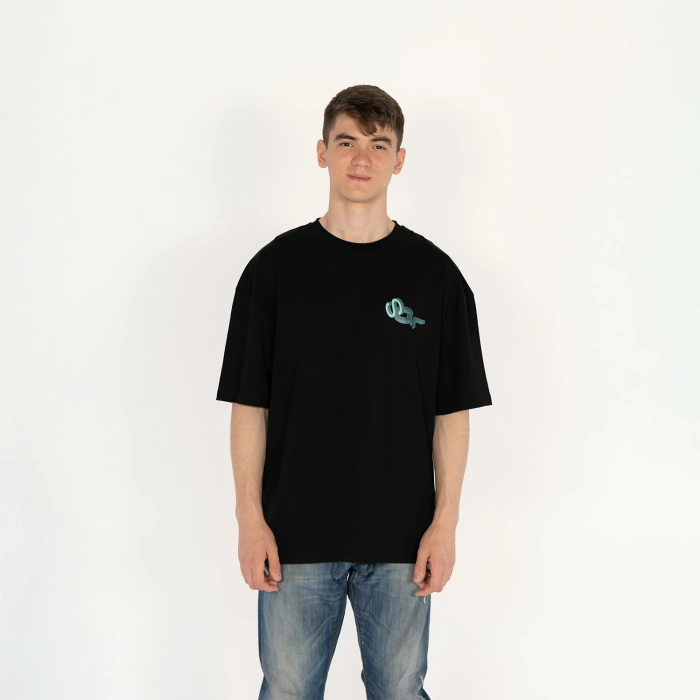 Oversized SQL Baskılı Erkek Siyah T-Shirt