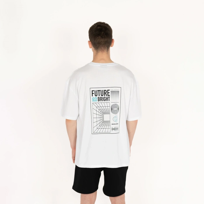 Oversized SQL Bright Kare Erkek Beyaz T-Shirt