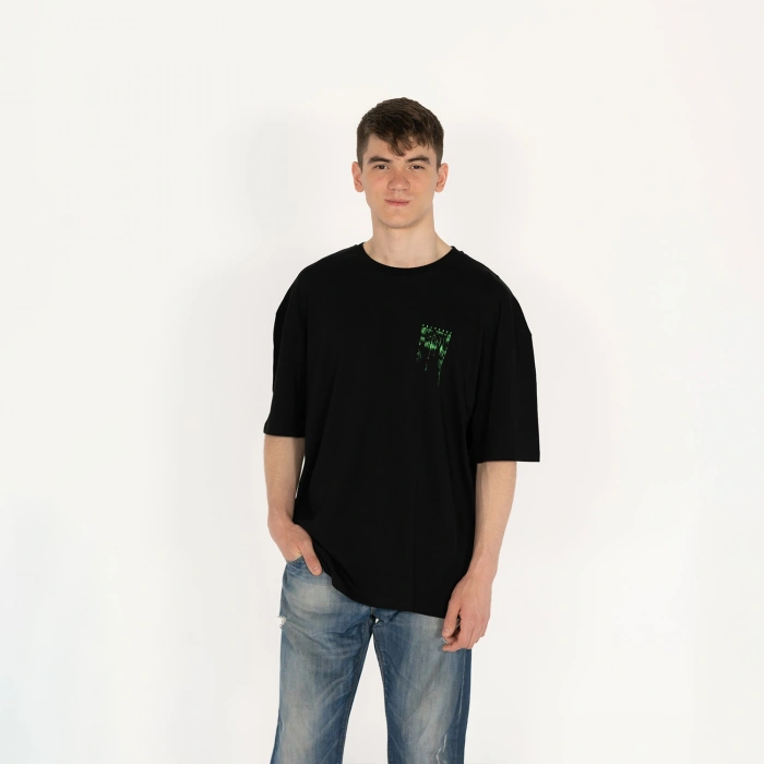 Oversized Sqlverse Erkek Siyah T-Shirt