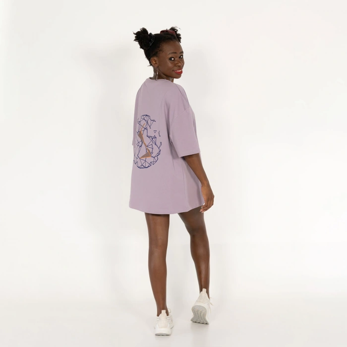 Oversized World Baskılı Unisex Lila T-Shirt