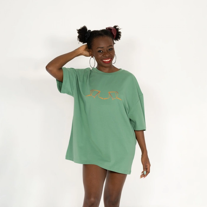 Oversized World Baskılı Unisex Yeşil T-Shirt