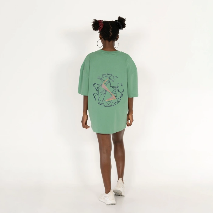 Oversized World Baskılı Unisex Yeşil T-Shirt