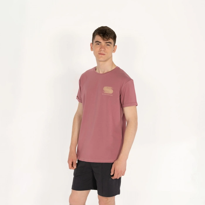 Slimfit Artificial Experience Baskılı Erkek Gül Kurusu T-Shirt