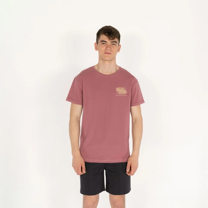 Slimfit Artificial Experience Baskılı Erkek Gül Kurusu T-Shirt