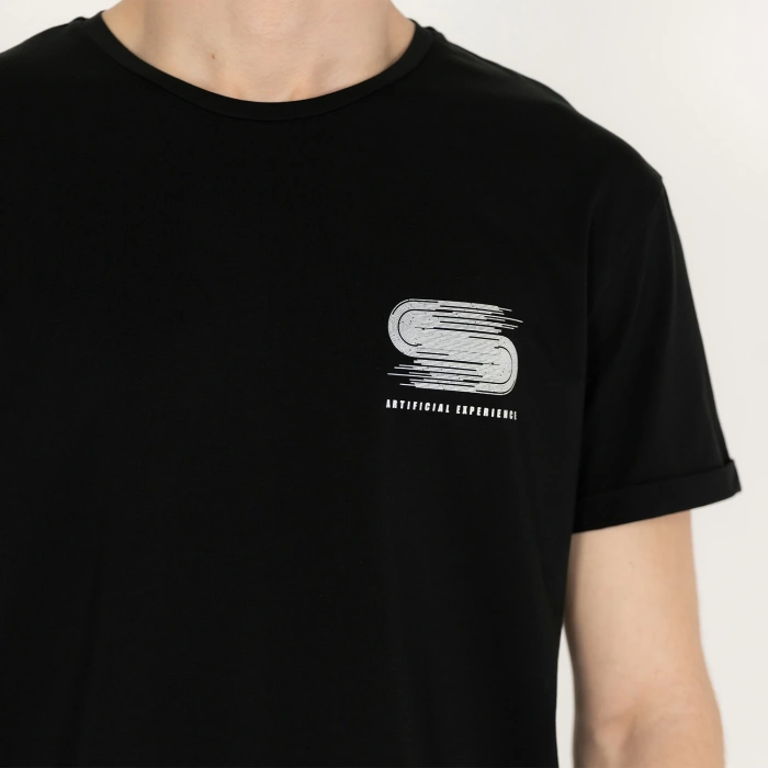 Slimfit Artificial Experience Baskılı Erkek Siyah T-Shirt