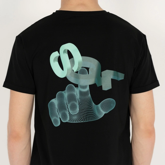 Slimfit SQL El Logo Baskılı Erkek Siyah T-Shirt