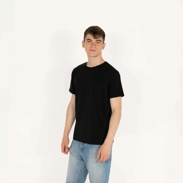 Slimfit SQL Logo Nakışlı Erkek Siyah T-Shirt