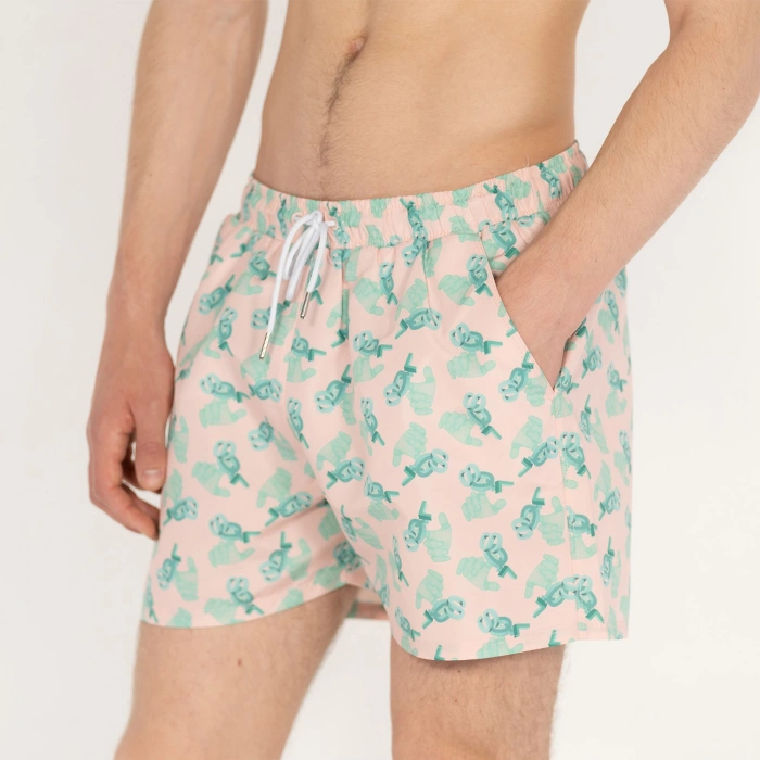 SQL El Baskılı Erkek Bej Deniz Şortu