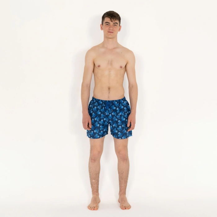 SQL El Baskılı Erkek Lacivert Deniz Şortu