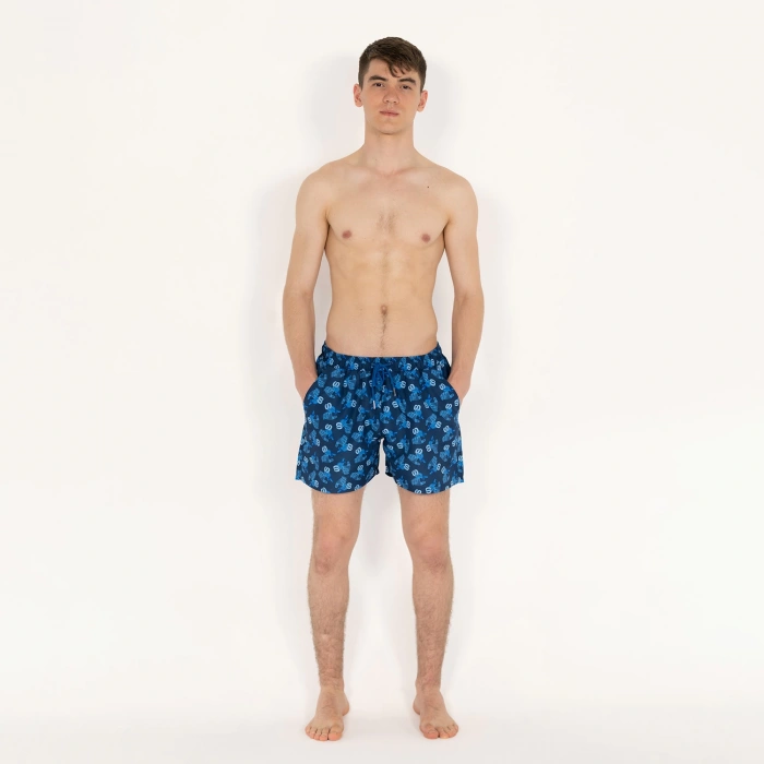 SQL El Baskılı Erkek Lacivert Deniz Şortu