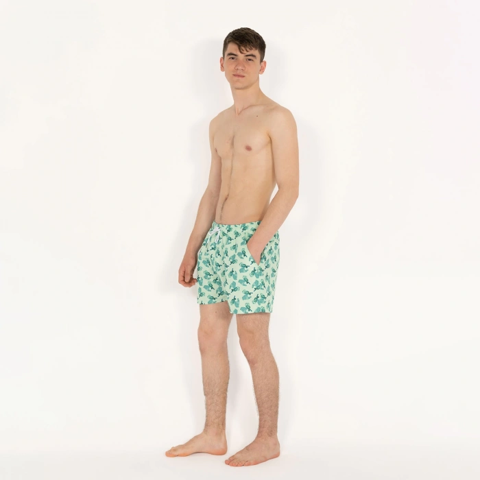 SQL El Baskılı Erkek Mint Deniz Şortu