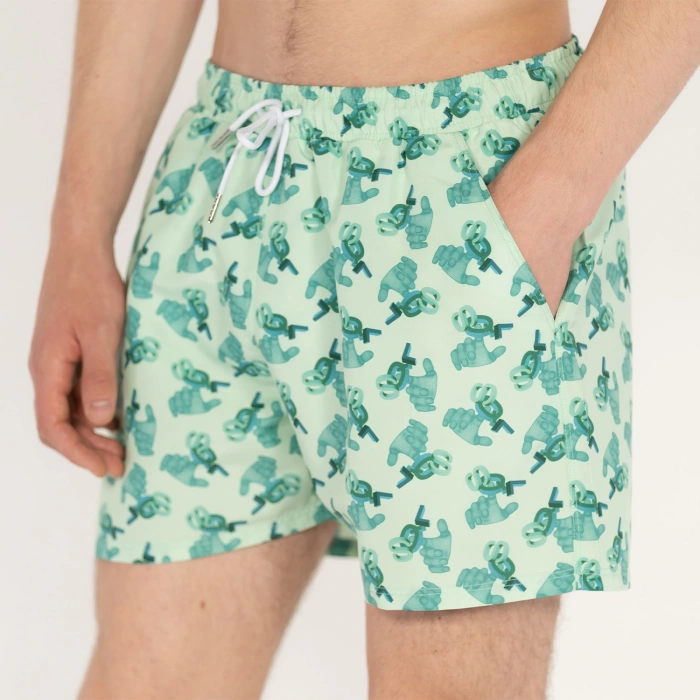 SQL El Baskılı Erkek Mint Deniz Şortu