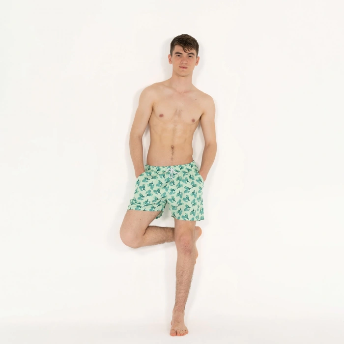 SQL El Baskılı Erkek Mint Deniz Şortu