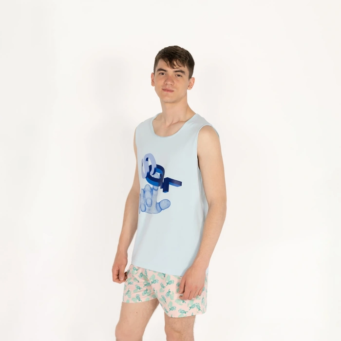 SQL El Logo Baskılı Erkek Açık Mavi Atlet