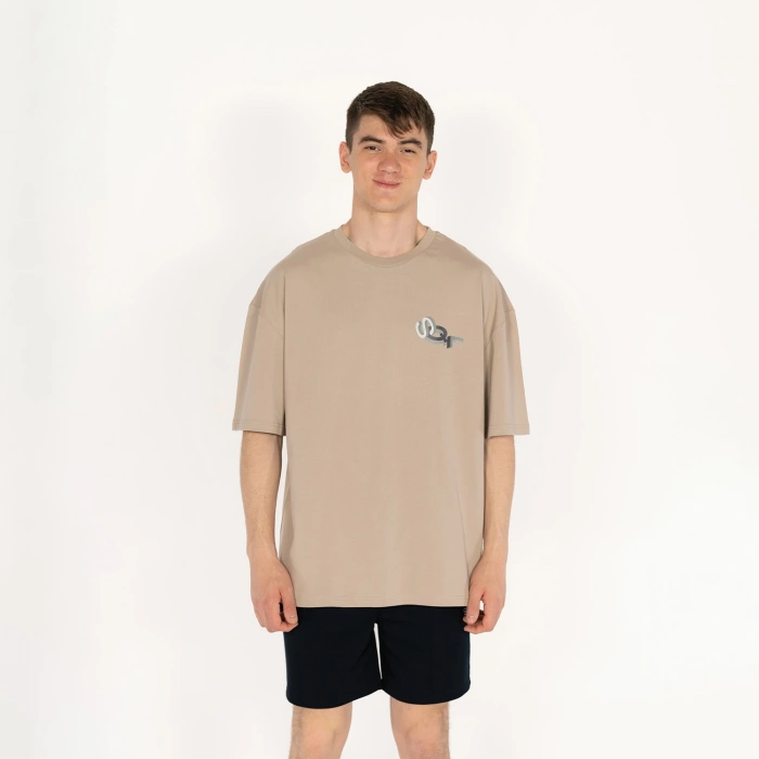Oversized SQL Baskılı Unisex Bej T-Shirt