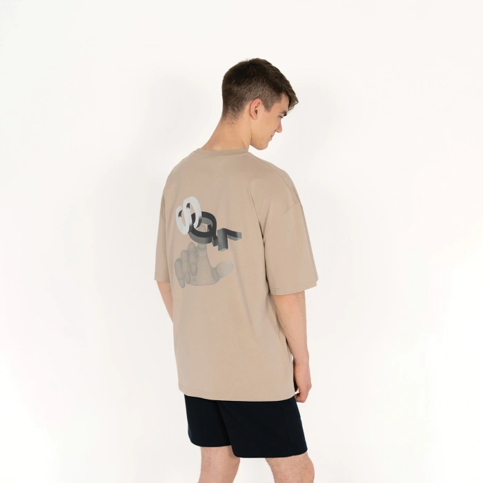 Oversized SQL Baskılı Unisex Bej T-Shirt