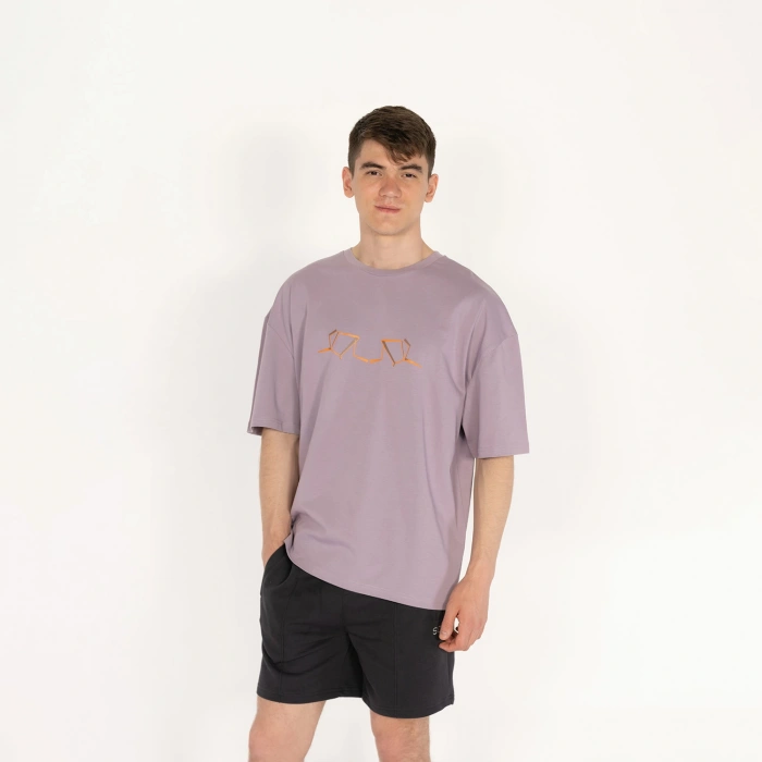 Oversized World Baskılı Unisex Lila T-Shirt