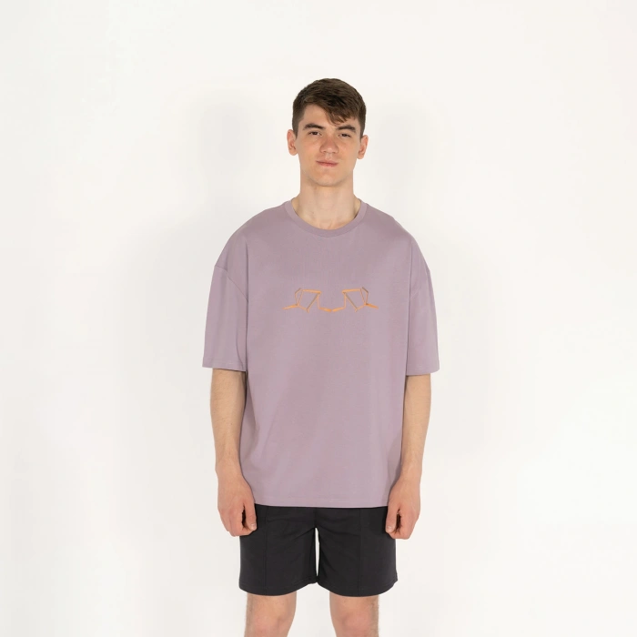 Oversized World Baskılı Unisex Lila T-Shirt